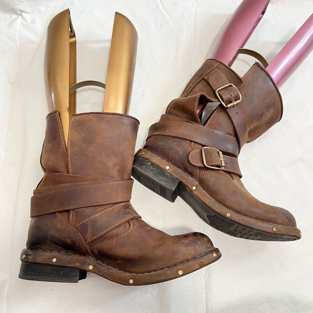 Jeffrey Campbell Brown Distressed Leather Moto Boots - Picture 7 of 11